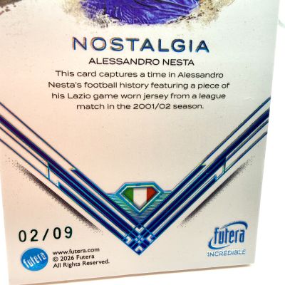 Alessandro Nesta 2026 Futera Incredible - Nostalgia Match Worn Patch 02/09 #NS-28 Lazio Roma