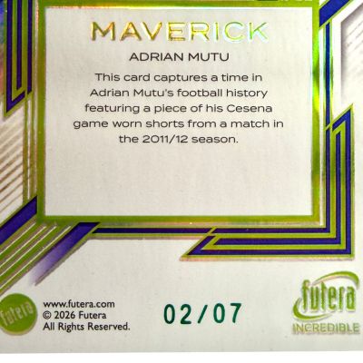 Adrian Mutu 2026 Futera Incredible - Maverick Match Worn Relic 02/07 #MV-13 Cesena