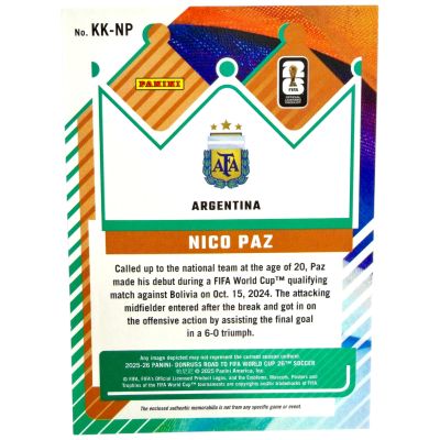 Nico Paz 2025-26 Panini Donruss Road To World Cup - Kit Kings RELIC #KK-NP Argentina