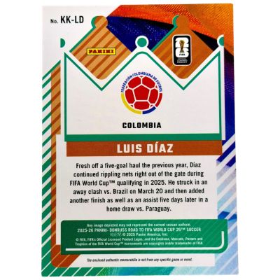 Luis Diaz 2025-26 Panini Donruss Road To World Cup - Kit Kings RELIC 29/99 #KK-LD Columbia
