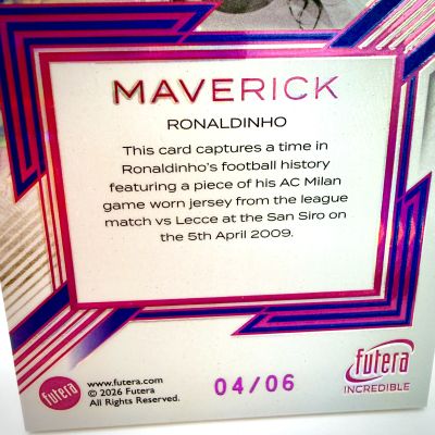 Ronaldinho 2026 Futera Incredibile - Maverick Match Worn PATCH 04/06 #MW-21 AC Milan