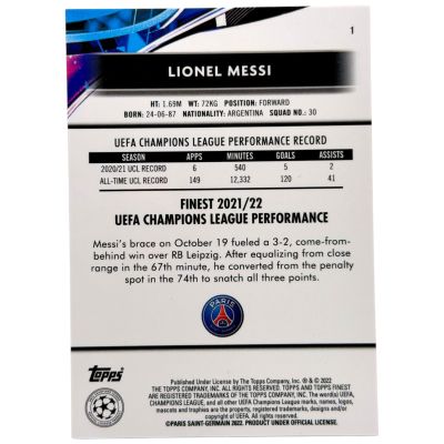 Lionel Messi 2021-22 Topps Finest #1 PSG