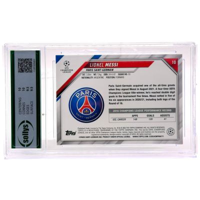 Lionel Messi 2021-22 Topps Champions League JADE #10 PSG SOLLYS 9.5