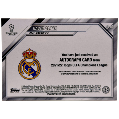 David Alaba 2021-22 Topps Chrome UCC - AUTO  #CA-DA Real Madrid