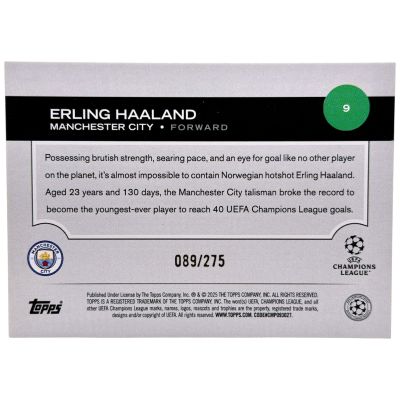 Erling Haaland 2024-25 Topps UCC Flagship - 089/275 Blue #9 Manchster City