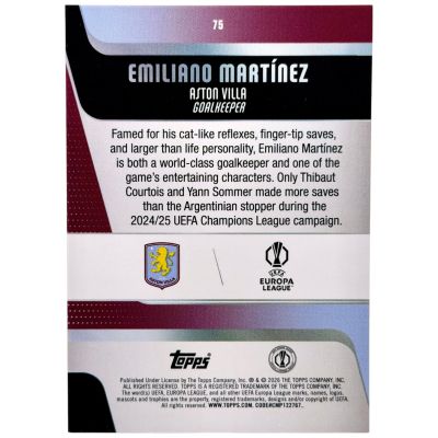 Emiliano Martinez 2025-26 Topps UCC Flagship - 069/250 Purple #75 Aston Villa