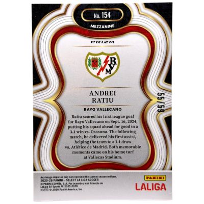 Andrei Ratiu 2025-26 Panini Select La Liga - Mezzazine Red PRIZM 55/59  #154 Rayo Vallecano