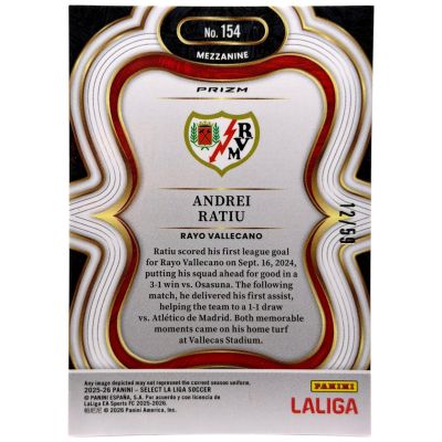 Andrei Ratiu 2025-26 Panini Select La Liga - Mezzazine Red PRIZM 12/59  #154 Rayo Vallecano