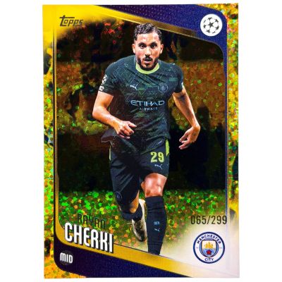 Rayan Cherki 2025-26 Topps UCC Flagship - Pink 065/299 Yellow Inferno #1 Manchester City