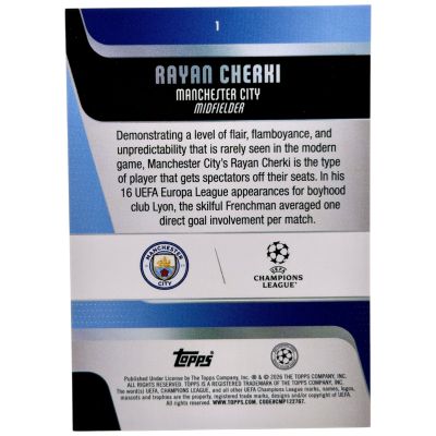 Rayan Cherki 2025-26 Topps UCC Flagship - Pink 065/299 Yellow Inferno #1 Manchester City