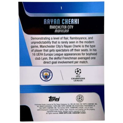 Rayan Cherki 2025-26 Topps Chrome UCC - Pink 077/250 #1 Manchester City