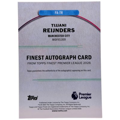 Tijjani Reijnders 2026 Topps Finest AUTO #FA-TR 121/150 Manchester City