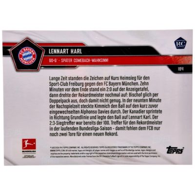 Lennart Karl 2025-26 Topps Now Card - 90+9 Comeback Rookie RC Bayern Munchen
