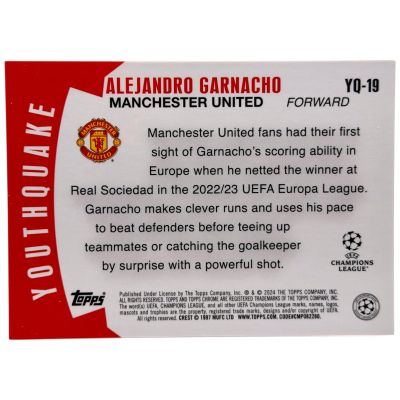 Alejandro Garnacho 2023-24 Topps Chrome UCC - 16/25 Youthquake #YQ-19 Manchester United 