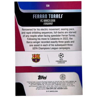 Ferran Torres 2025-26 Topps Chrome UCC - Negative Refractor #138 FC Barcelona