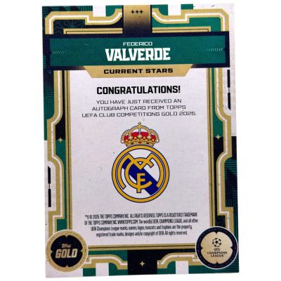 Federico Valverde 2026 Topps UCC Gold - AUTO 09/75 Real Madrid 