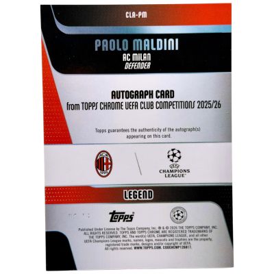 Paolo Maldini 2025-26 Topps Chrome UCC - AUTO 62/99 #CL-PM AC Milan