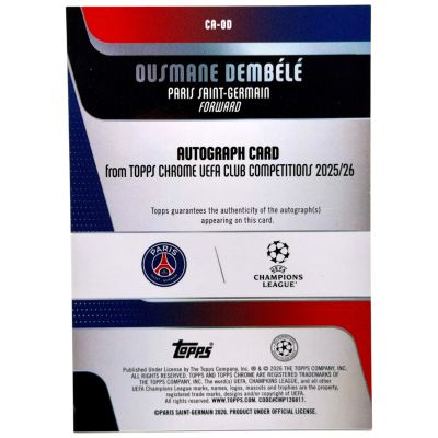 Ousmane Dembélé 2025-26 Topps Chrome UCC – AUTO 186/199 #CR-DD – Paris Saint-Germain
