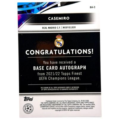 Casemiro 2021-22 Topps Finest UCL – AUTO #BA-C – Real Madrid