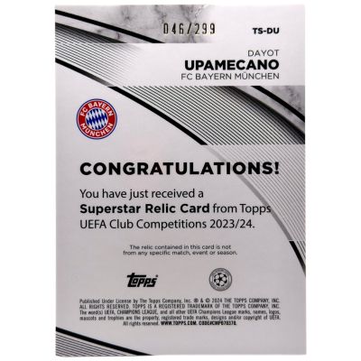 Dayot Upamecano 2023-24 Topps UCC Flagpship - Superstar Worn RELIC 046/299 #TS-DU Bayern Munchen