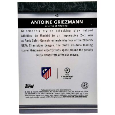 Antoine Griezmann 2024-25 Topps Museum Collection - Black 34/35 #43 Atletico Madrid