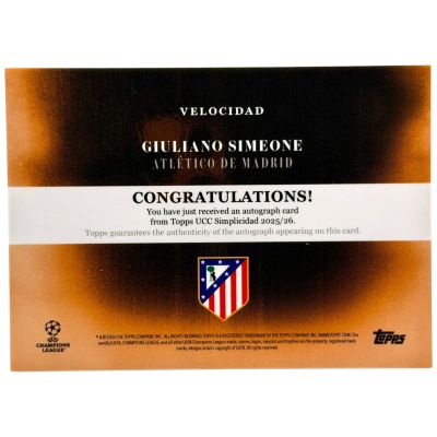Giuliano Simeone 2026 Topps Simplicidad - AUTO Velocidad SSP 22/25 Atletico Madrid