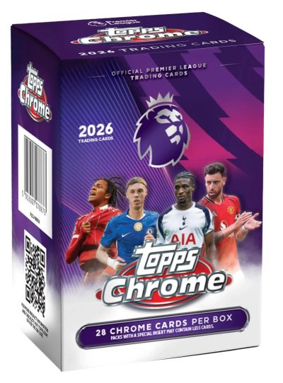 Topps Chrome Premier League 2025/26 Value/Blaster Box 28 carduri în total — 7 plicuri × 4 carduri