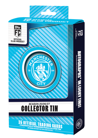 Topps Manchester City Collector Tin 2026/27 – 35 Cards, 2 Numbered Parallels + Lucky Box Autographs