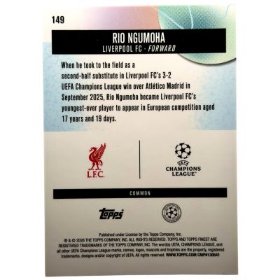 Rio Ngumoha 2026 Finest UCC RC 22/75 #149 Liverpool 