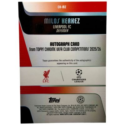 Topps UEFA Club Competitions 25/26 Milos Kerkez Liverpool CA-MZ 163/199 Auto