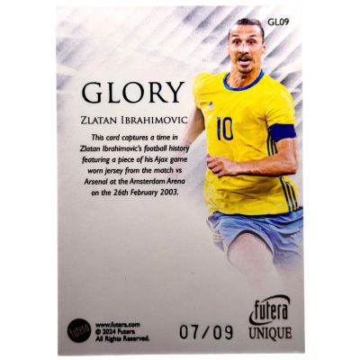 Zlatan Ibrahimovic 2024 Futera Unique - Glory RELIC Match Worn #GL09 Ajax Amsterdam