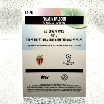 Folarin Balogun Auto Topps UEFA Club Competitions Finest 25/26 AS Monaco