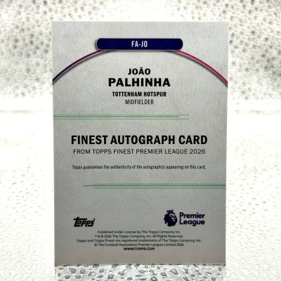 Joao Palhinha Auto - Tottenham - 2026 Topps Finest Premier League AUTO #FA-JO