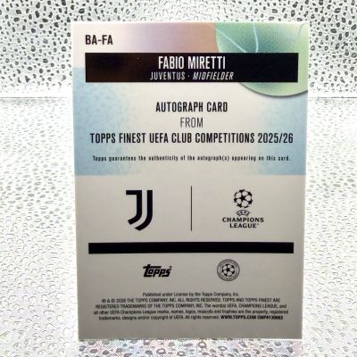 Fabio Miretti 2025-26 Topps Finest UCC - AUTO 11/99 #BA-FA Juventus  