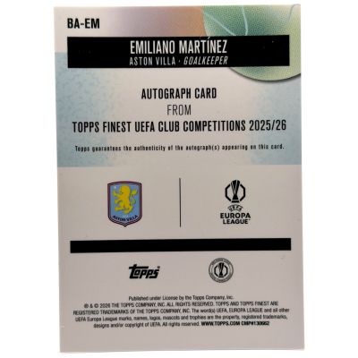 Emiliano Martinez 2025-26 Topps Finest UEFA Club Competitions AUTO #BA-EM Aston Villa