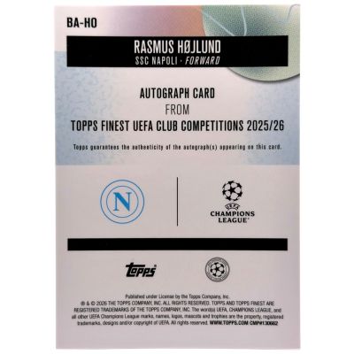 Rasmus Højlund 2025-26 Topps Finest UCC AUTO #BA-HO  94/150 SCC Napoli