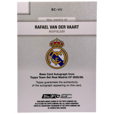 Rafael van der Vaart 2025-26 Topps Real Madrid Team Set AUTO 8/25 #BC-VV Real Madrid