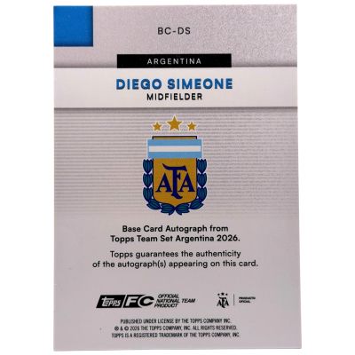 Diego Simeone  2025-26 Topps Team Set Argentina Auto  #BC-DS 19/50 Argentina 