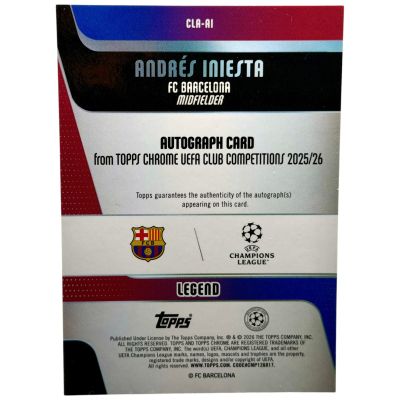 Andres Iniesta Topps Chrome UCC 2025/2026 Auto 27/75 #CLA-AI FC Barcelona 