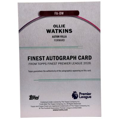 Ollie Watkins 2025-26 Topps Finest Premier League AUTO Aston Villa