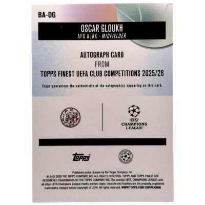 Oscar Gloukh 2025-26 Topps Finest UCC AUTO 36 /75 #BA-OG Ajax Amsterdam