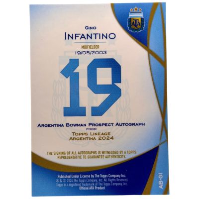 Gino Infantino 2024 Topps Argentina Lineage 1st Bowman Chrome Base AUTO Argentina