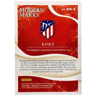 Koke 2020 Panini Immaculate Collection Modern Marks AUTO 2 /99 #MM-K Atletico Madrid