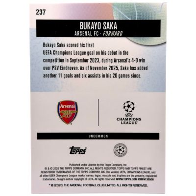 Bukayo Saka 2025-26 Topps Finest UCC Oil Spill SP #237 Arsenal FC