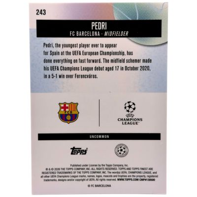Pedri 2025-26 Topps Finest UCC Uncommon Pearl Checkerboard 1 /40 FC Barcelona