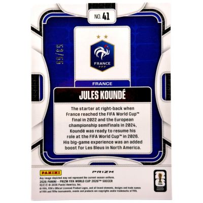 Jules Kounde 2026 Panini Prizm FIFA World Cup Blue Prizm 53 /55 #41 Franta