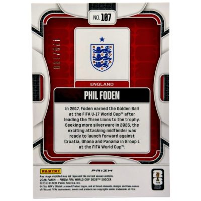 Phil Foden 2026 Panini Prizm FIFA World Cup Yellow Wave Prizm 170 /180 #107 Anglia