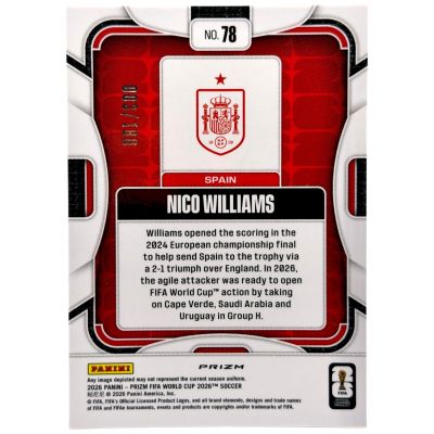 Nico Williams 2026 Panini Prizm FIFA World Cup Yellow Wave 3 /180 #78 Spania