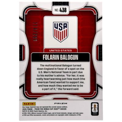 Folarin Balogun 2026 Panini Prizm FIFA World Cup 114 /299 #438 USA