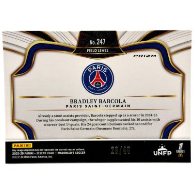 Bradley Barcola 2025-26 Panini Select Ligue 1 Prizm 28 /40 #247 PSG